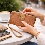 ZOILA ZIP AROUND BIFOLD TOOLED WRISTLET WALLET