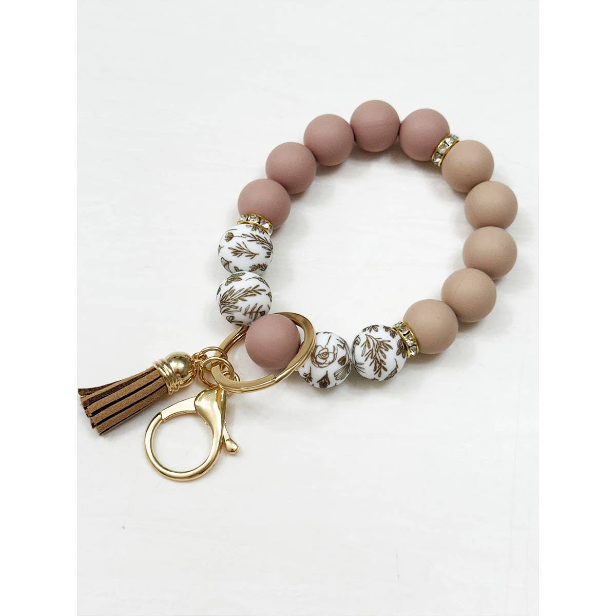 Beaded Keychain Wristlet Key Ring Bracelet