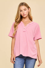 Button Down Waffle Knit Top