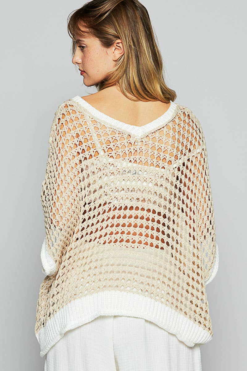Oversize v-neck short sleeve peace sign sweater POL