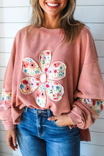 Blossom Floral Applique Baggy Pullover Sweatshirt