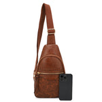 Jane Hibiscus Sling Bag, Vintage Tooled Vegan Leather Bag