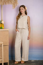 TEXTURED DRAWSTRING DETAIL WIDE LEG LOUNGE PANTS