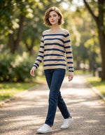 Lightweight Wool Blend Striped Round Neck Sweater  Zenana