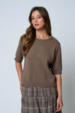 RAW EDGE HALF SLEEVE SWEATER KNIT TOP