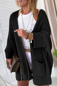 Black Oversized Fold Over Sleeve Open Front Cardigan