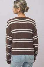 Striped Knit Crewneck Cardigan