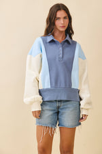 9161HK Collared Colorblock Henley Pullover Sweatshirt