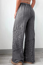 Grey Mineral Wash Leopard Patchwork Loose Pants
