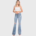 Petra MID RISE STRETCH FLARE JEAN WITH FRAYED TROUSER HEM