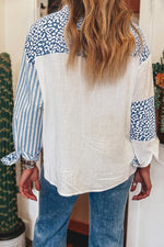 Blue Leopard Striped Western Casual Shirt