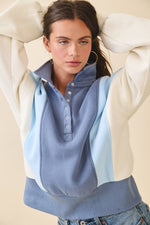 9161HK Collared Colorblock Henley Pullover Sweatshirt