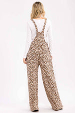 Leopard Print Wide Leg Overall Jumpsuit